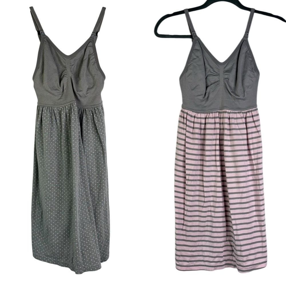 Motherhood Bundle of 2‎ Maternity Casual Dresses Breastfeeding Gray Pink Small S